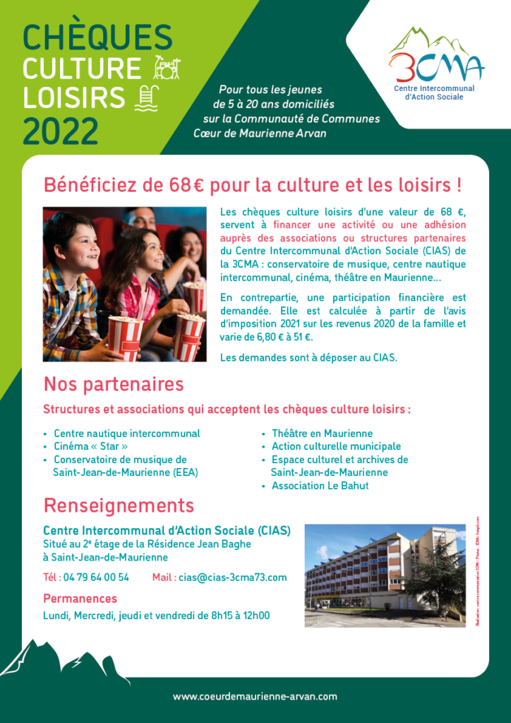 Affiche Chèques culture loisirs Maurienne 3CMA